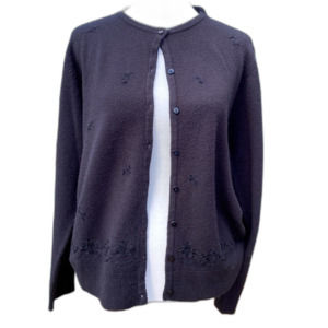 Carolyn Taylor for By Design button front cardigan XL black embroidered details.